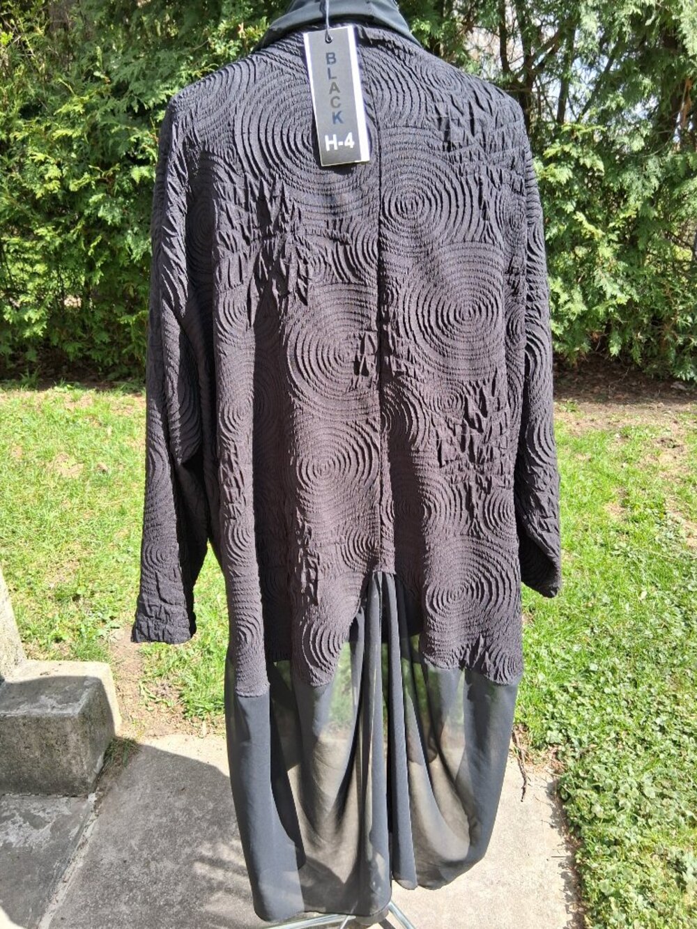 Black Textured Open-front Jacket chiffon trim with draped design Gorgeous XL + - Picture 9 of 14